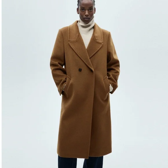 Mango NWOT Double-breasted wool coat in Ochre - Picture 2 of 15